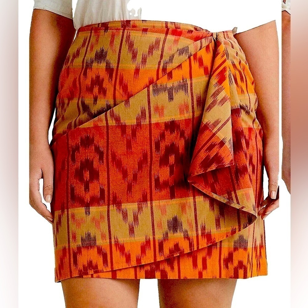 Ralph Lauren Women’s Geo Motif Cotton Linen Wrap Skirt Red Size 8 - NWT